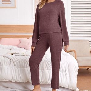 Shein Solid Drop Shoulder Maternity PJ Set Mauve S